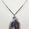 Sterling Silver Large Agate Pendant on Choker Chain / Necklace