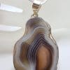 Sterling Silver Large Agate Pendant on Choker Chain / Necklace