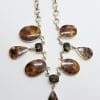 Sterling Silver Smokey Quartz and Brown Shell Long Chain / Necklace