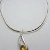 Sterling Silver Curved Citrine Pendant on Silver Choker / Chain