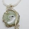 Sterling Silver Long Ornate Solar Quartz with Citrine Pendant on Silver Bead Chain