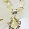 Sterling Silver Large Chunky and Ornate Citrine Pendant on Bead Chain Necklace