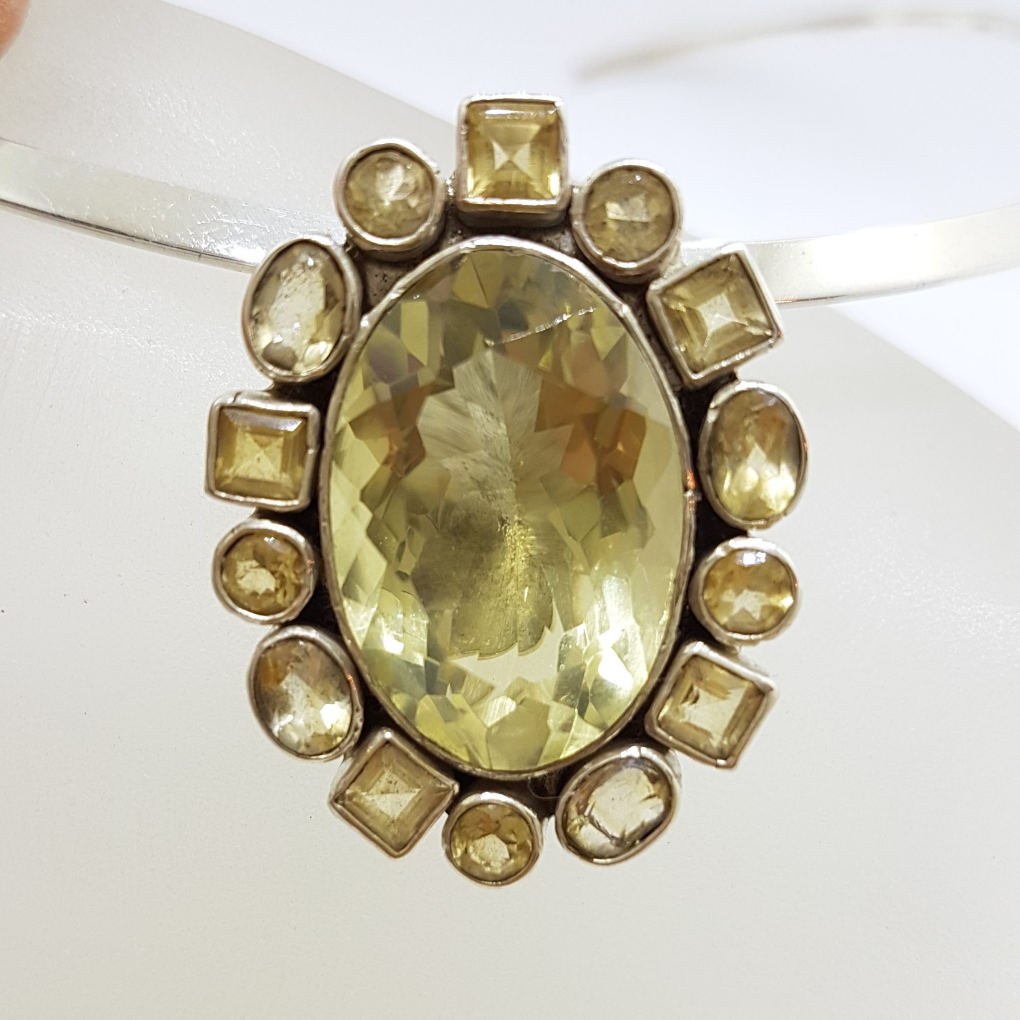 Sterling Silver Oval Citrine Cluster Pendant on Choker