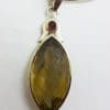 Sterling Silver Long Marquis Shape Citrine with Garnet Pendant on Choker Necklace / Chain
