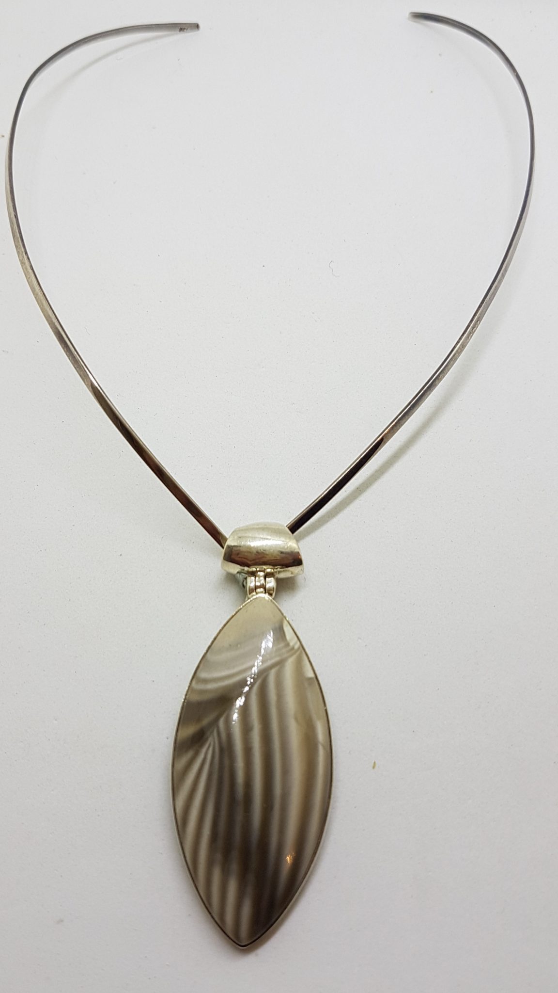 Sterling Silver Long Pendant on Silver Choker Chain / Necklace