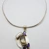 Sterling Silver Large Citrine. Pearl, Amethyst, Garnet and Topaz Pendant on Silver Choker Chain / Necklace