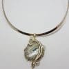 Sterling Silver Long Ornate Solar Quartz with Citrine Pendant on Silver Choker Chain / Necklace