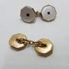 9ct Yellow Gold Octagonal Shape Mother of Pearl Blue and Black Stone Cufflinks - Vintage / Antique