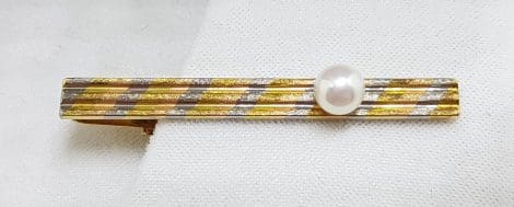 18ct Yellow and White Gold Two Tone Tie Clip with Pearl