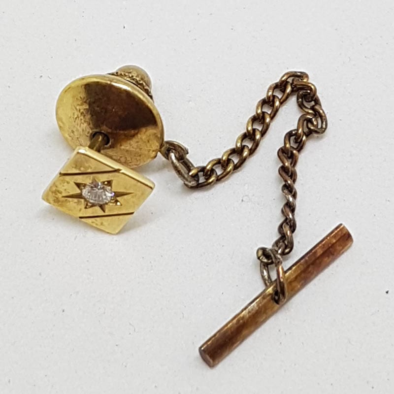 9ct Yellow Gold Diamond Stick Pin / Brooch / Tie Pin