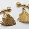 9ct Yellow Gold Initialled "H.B." Ornate Shield Shape Cufflinks - Vintage / Antique