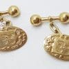 9ct Yellow Gold Initialled Ornate Oval Shape Cufflinks - Vintage / Antique