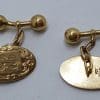 9ct Yellow Gold Initialled Ornate Oval Shape Cufflinks - Vintage / Antique
