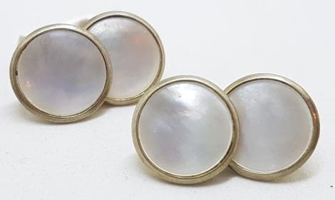9ct Gold Round Mother of Pearl Round Cufflinks - Vintage / Antique