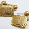 9ct Yellow Gold Initialled "W.V.B." Ornate Rectangular Shape Cufflinks - Vintage / Antique