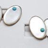 9ct Yellow Gold Oval Mother of Pearl with Turquoise Cufflinks - Vintage / Antique