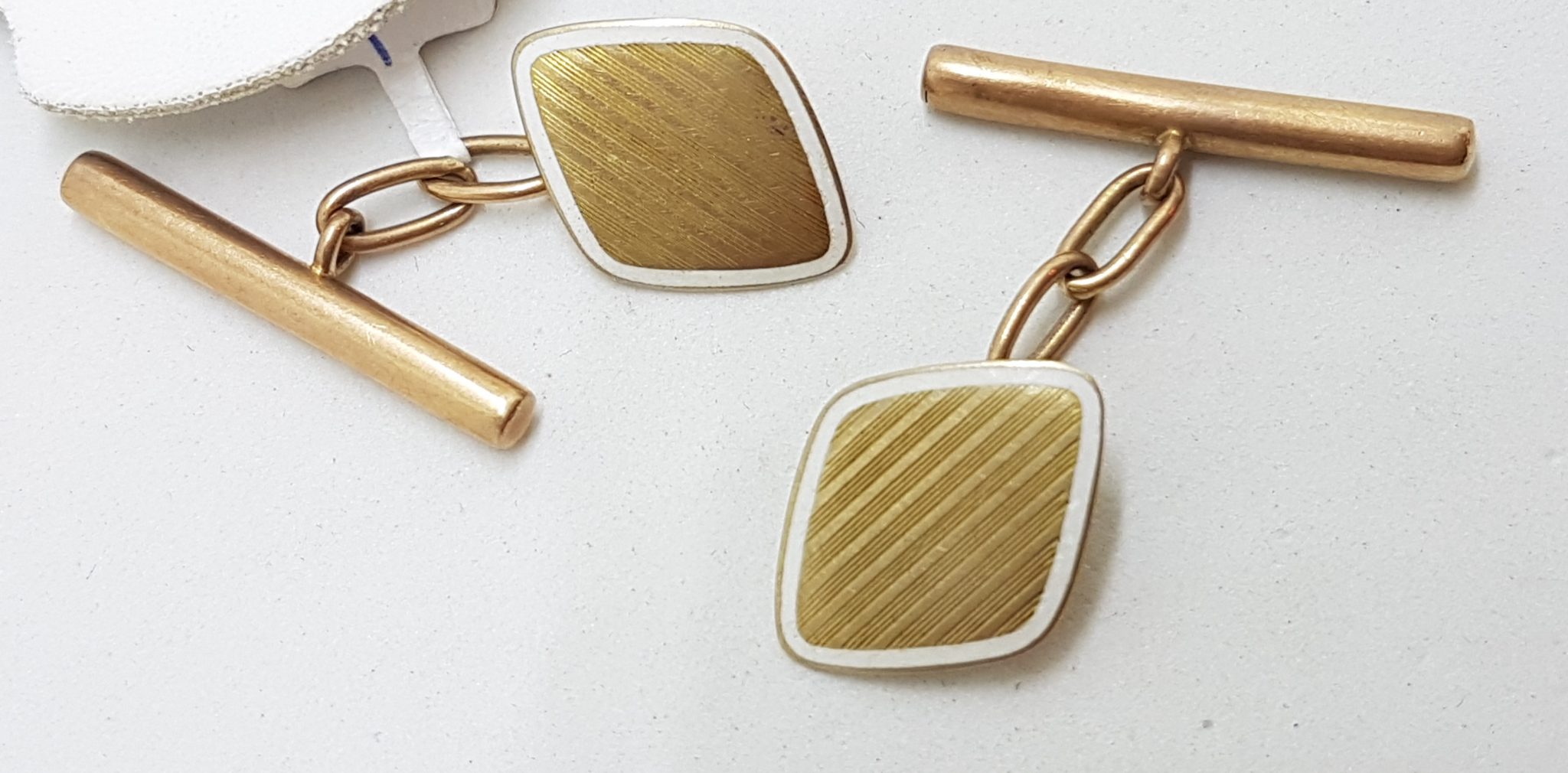 20200820_193607 9ct Yellow Gold with White Enamel Cufflinks - Diamond Shape