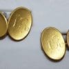 15ct Yellow Gold Initialled "H.R." Oval Cufflinks - Vintage / Antique