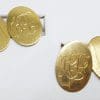 9ct Yellow Gold Initialled "H.F.." Oval Cufflinks - Vintage / Antique