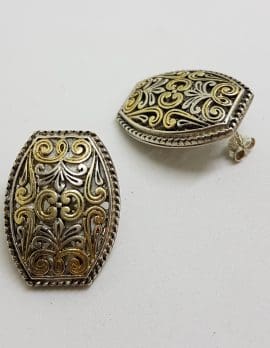 Sterling Silver Large Ornate Filigree Stud Earrings with Gold Plated