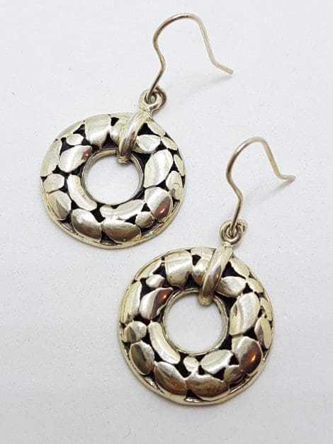 Sterling Silver Large Round Circle Drop Earrings