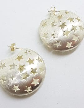 Sterling Silver Large Star Motif Round Earrings