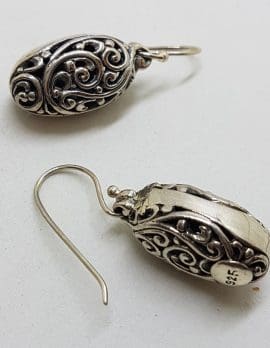 Sterling Silver Ornate Filigree Oval Drop Earrings
