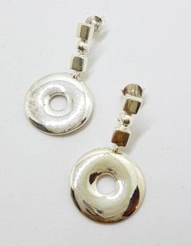 Sterling Silver Round Disc on Squares Drop Earrings