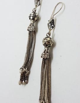 Sterling Silver Very Long Ornate Tassel Drop Earrings