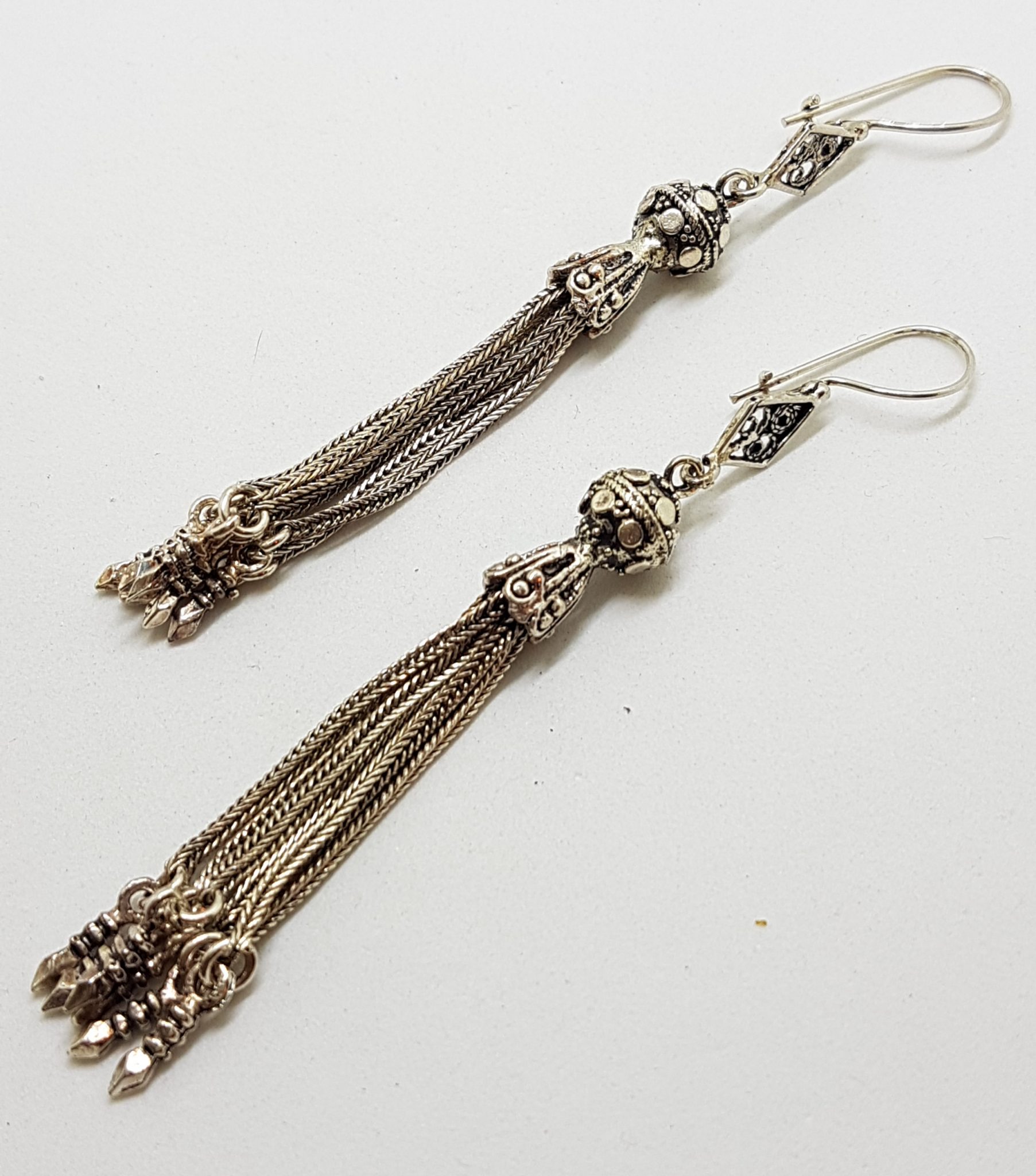 20200825_200811 Sterling Silver Very Long Ornate Tassel Drop Earrings