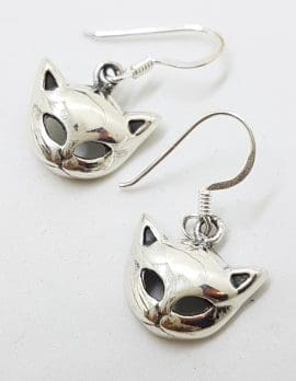 Sterling Silver Cat Head Drop Earrings