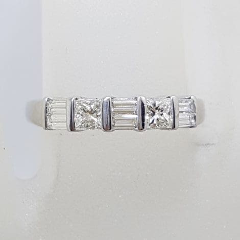18ct White Gold Princess Cut / Square and Baguette Diamond Eternity / Wedding Band Ring