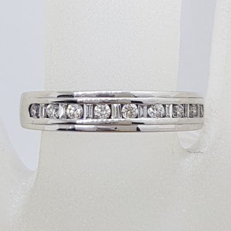 18ct White Gold Baguette & Round Diamond Channel Set Eternity / Wedding Band Ring