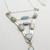 Sterling Silver Handmade Unusual Large V Shape Opal Pendant on Silver Chain / Necklace