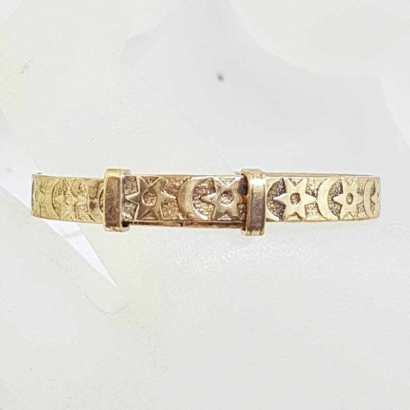 20200825_202842 Gold Lined Baby Bangle with Crescent Moon and Star Pattern - Antique / Vintage