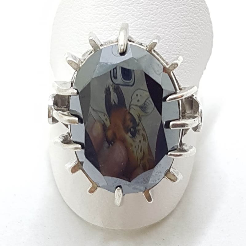 20200825_202907 Sterling Silver Large Claw Set Iron Ore / Hematite Ring - Antique / Vintage