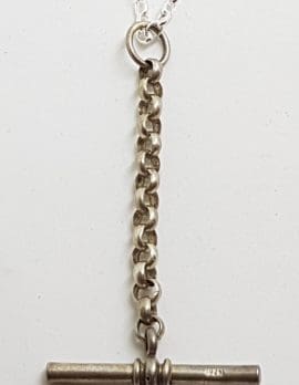 Sterling Silver Long T-Bar Pendant on Silver Chain - Antique / Vintage