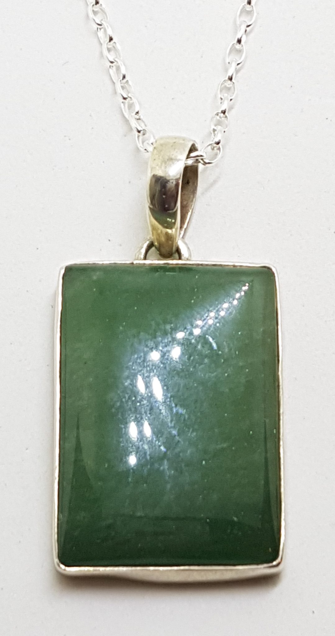 Sterling Silver Rectangular Jade Pendant on Silver Chain