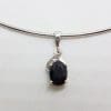 9ct White Gold Oval Sapphire with Diamond Pendant on Gold Choker Necklace