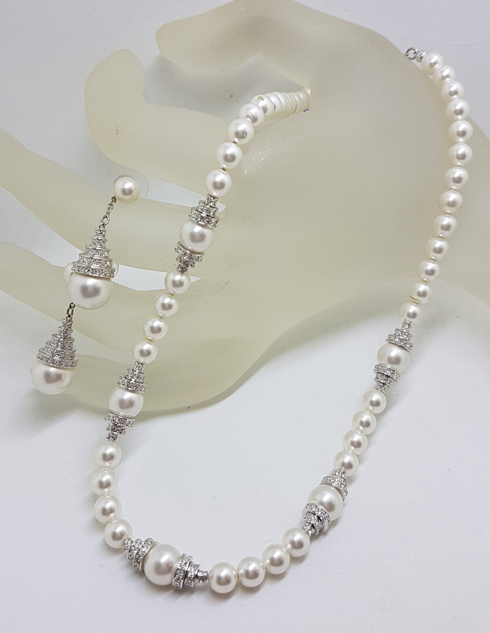 20200825_204527 Silver Plated Swarovski Crystal with Faux Pearl Necklace and Earring Set