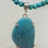 Sterling Silver Large Turquoise Pendant on Turquoise Bead Necklace / Chain