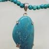 Sterling Silver Large Turquoise Pendant on Turquoise Bead Necklace / Chain