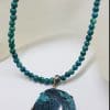 Sterling Silver Large Turquoise Pendant with Skull on Azurite Bead Necklace / Chain