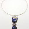 Sterling Silver Long and Large Lapis Lazuli & Blister Pearl Pendant on Silver Choker Chain / Necklace