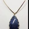 Sterling Silver Large Teardrop / Pear Shape Lapis Lazuli Claw Set Pendant Pendant on Silver Choker Chain / Necklace