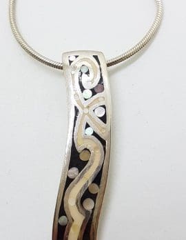Sterling Silver Long Mother of Pearl Pendant on Silver Chain