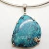 Sterling Silver Large Turquoise with Hand Pendant on Silver Choker Chain / Necklace