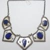 Sterling Silver Large Ornate Lapis Lazuli Collier Choker Chain / Necklace