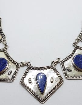 Sterling Silver Large Ornate Lapis Lazuli Collier Choker Chain / Necklace