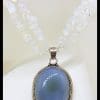Sterling Silver Large Oval Chalcedony Pendant on Moonstone Bead Chain / Necklace